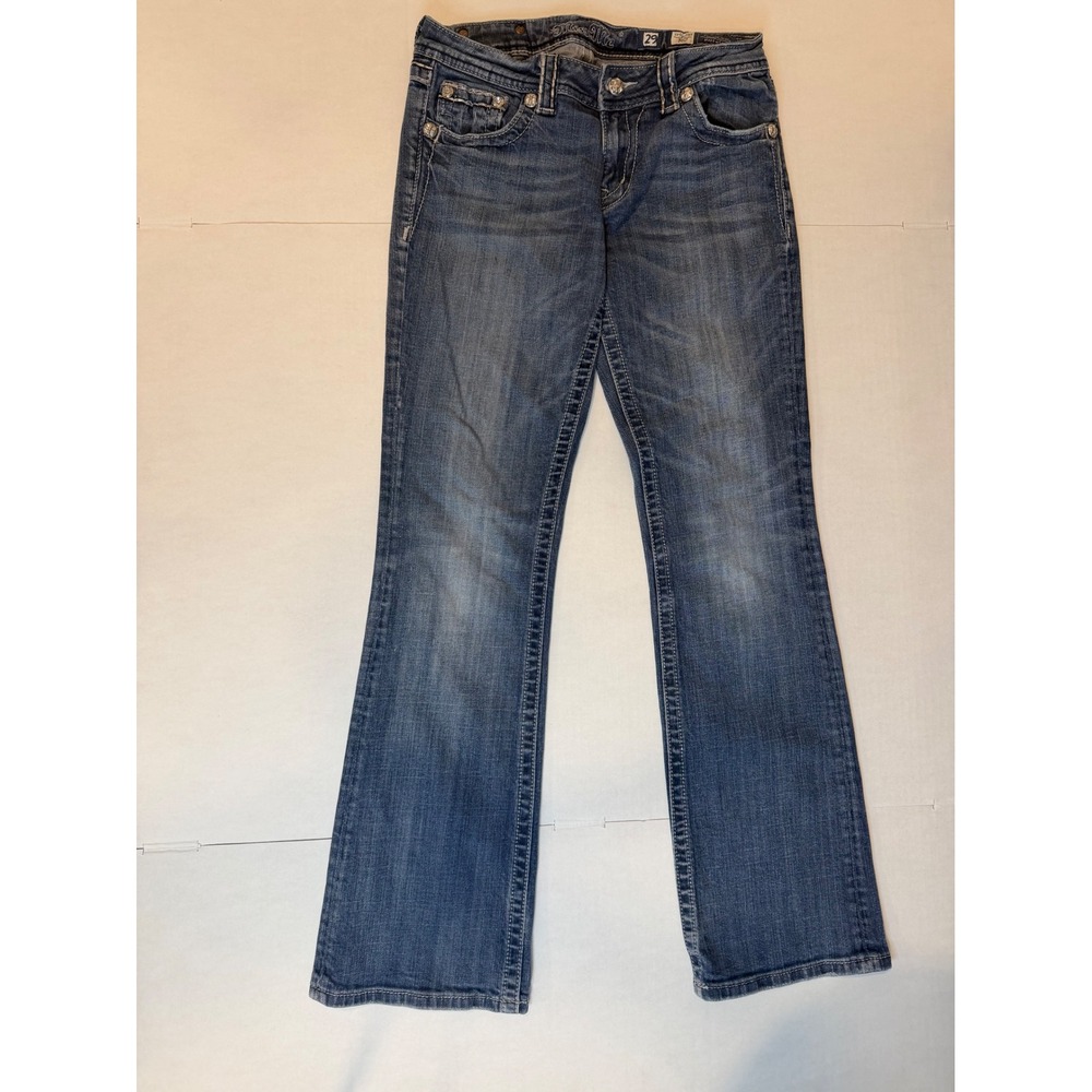 Miss Me Bootcut Jeans Blue Embroidered Crystal Embellished Size 29 - Picture 3 of 14